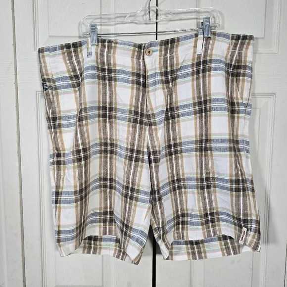 Tommy Bahama Size 42‎ 100% Linen Mens Multicolor Check Shorts  10" Inseam Flat - Picture 1 of 8
